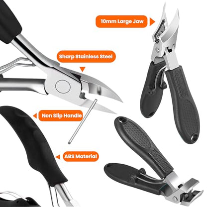 Toenail Clippers for Thick Toenails for Seniors, Angled Head Large Toe Nail Clippers Set for Men, Heavy Duty Ingrown Toenail Clippers Long Handled, Ultra Sharp Slanted Nail Cutter