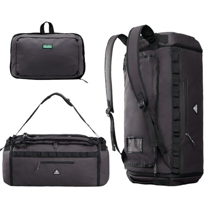 Haimont Duffel Backpack Bag 50L Water Repellent Sports Gym Bag Foldable Men Women with Shoe Compartment for Travel Hiking Camping Outdoor, Upgrade, Dark Grey - color: Army Grey