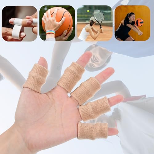 TIESOME 20 Pcs Finger Sleeves for Arthritis, Skin Tone | Elastic Finger Compression Sleeves Thumb Splint Support, Breathable Pain Relief Protector for Tendon, Joint and Arthritis