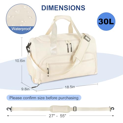 Gym Bag for Men Women, Sports Duffle Bag with Wet Pocket & Shoes Compartment, Water Resistant Overnight Weekender Bag Duffel Bag - color: Beige