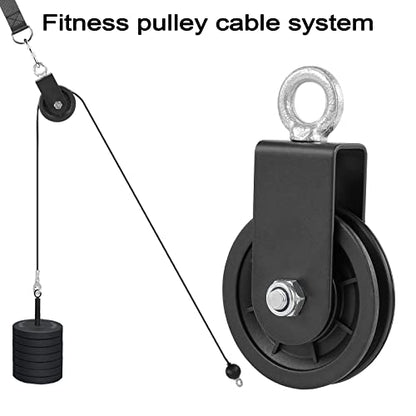 3.54 in Cable Pulley 360 Rotation Traction Wheel with Carabiner and Strap,Silence Smooth Detachable for DIY Gym Pulley System,DIY Gym Attachment Lifting Blocks,Ladder Lift,Hoists,Clothesline - color: 1 Pulley+1 Straps+2 Carabiner+ 79in Cable 1pcs