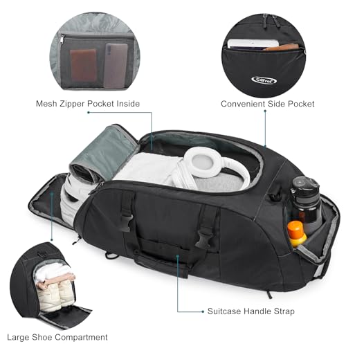 40L/70L 3-Way Duffle Bag Gym Sport Duffel Backpack Shoe Compartment | Foldable Packable,Water-resistant Nylon, Large Capacity, for Travel, Weekender, Black - color: Black