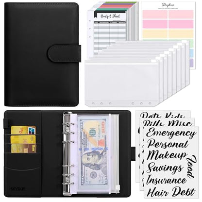 SKYDUE Budget Binder, Money Saving Binder with Zipper Envelopes, Cash Envelopes and Expense Budget Sheets for Budgeting - color: Black