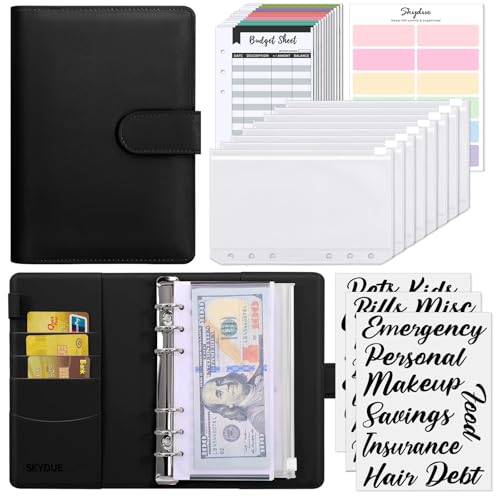 SKYDUE Budget Binder, Money Saving Binder with Zipper Envelopes, Cash Envelopes and Expense Budget Sheets for Budgeting - color: Black