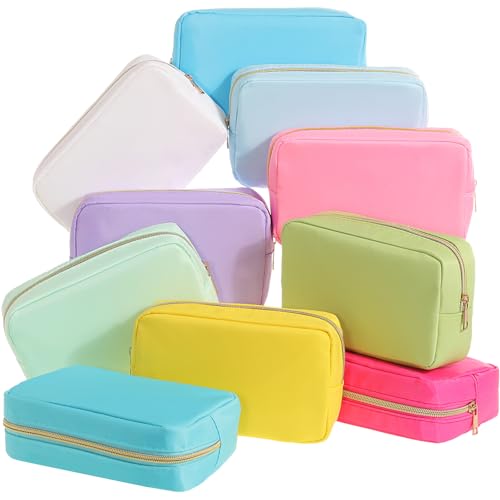Sweetude 10 Pcs Nylon Makeup Bag Travel Cosmetics Pouch Zipper Pouch Purse Toiletry Bag Big Capacity Makeup Organizer for Women Girls Waterproof Travel Skincare Case(Macaron Color) - color: macaron Color