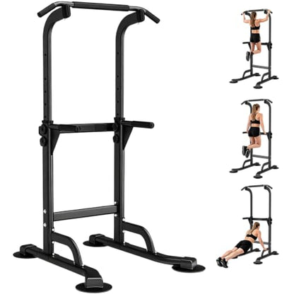WATBKHE Power Tower Pull Up Dip Station Foldable, Pull Up Bar Station Adjustable, Multi-Function Home Gym, Strength Training Fitness Equipment, Triangular Design, for Home Outdoor - color: Black-Max 260 lbs