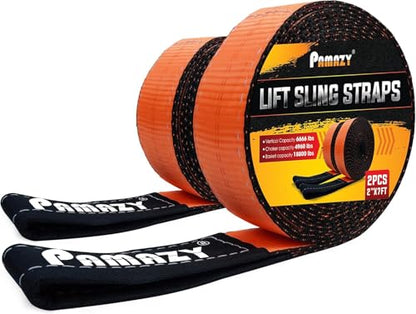 2 Pack 2”x7FT Super Sturdy Lift Sling Strap, 18800 Pound Capacity Heavy Duty Eye-Eye Nylon for Hoist, 2-Ply Twist Polyester Rigging, Tree Saver Recovery Web Sling Winch - size: 2 Pack 2”x7FT