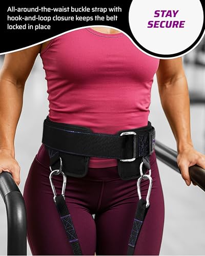 THEFITGUY Women’s Dip Belt for Weighted Dips, Pull-Ups & Belt Squats | Contoured no-pinch dip belt for women’s hips and smaller waists, with buckle closure, 2 straps, and metal hooks