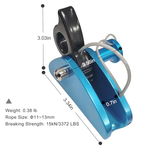 Detachable Climbing Ascender 15kN Rope Grab Ascender, Flip Line Adjuster, Fall Protection Belay Device for Rock Climbing,Tree Arborist/Fit for 11~13 MM Rope - color: Blue-detachable