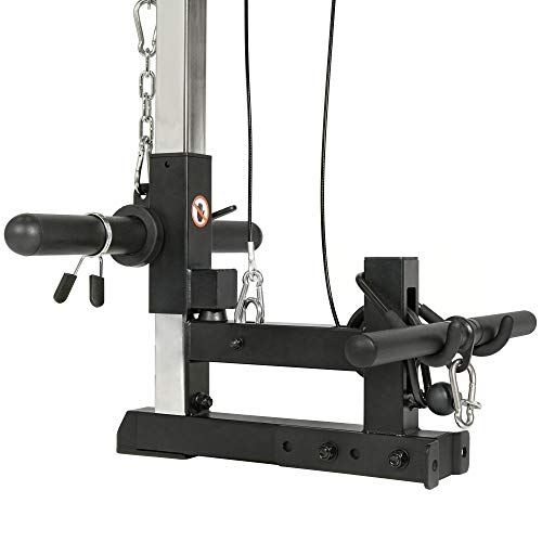 Sunny Health & Fitness Power Zone Strength Rack Power Cage - 1000 LB Weight Capacity, Spotter Bar, Angled Pull-Up Bar, J-Hooks, Resistance Band Pins, Optional LAT Pull Down - style: Lat Pull Down Attachment