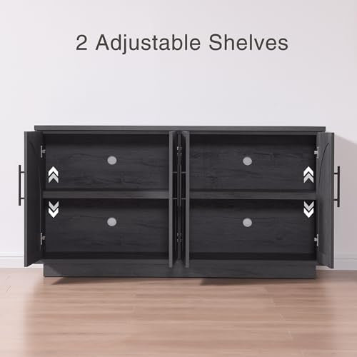 Fatmok 59" Sideboard Buffet Cabinet & TV Stand Set of 2, Modern Arched Credenza with Adjustable Shelves and Long Metal Handles, Wood Console Coffee Bar Storage for Living Room, Black Grey - color: Aa-black Grey