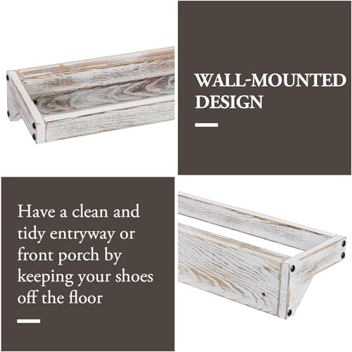MyGift Set of 4 Shabby White Washed Solid Wood Hanging Shoe Storage Organizer Racks, Wall Mounted Space Saving Footwear Holder for Closet, Mudroom, Entryway, Holds 8 Pairs - color: Whitewashed