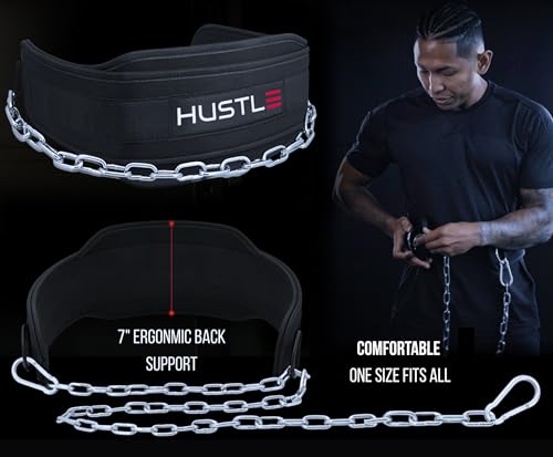Dip Belt with Chain for Weightlifting – 42in Steel Belt Chain, 7in Padded Back Support, 400lb Capacity – Weighted Belt for Pullups, Dips, Squats – Heavy Duty Weight Belt for Men and Women