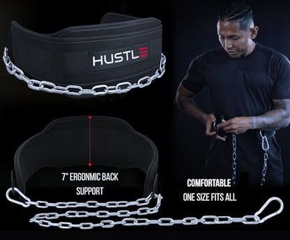 Dip Belt with Chain for Weightlifting – 42in Steel Belt Chain, 7in Padded Back Support, 400lb Capacity – Weighted Belt for Pullups, Dips, Squats – Heavy Duty Weight Belt for Men and Women