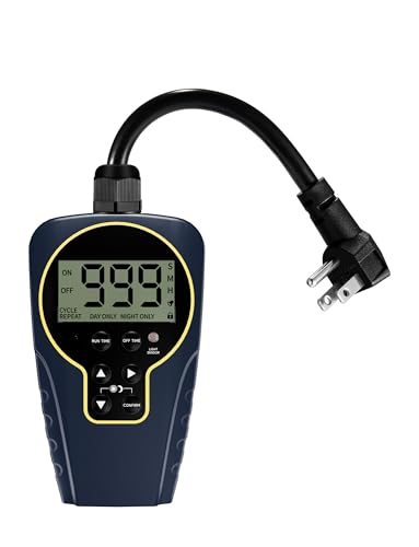 Techbee Repeat Cycle Timer Plug Outlet, 15A 1HP | 1 s to 999 h Interval, Short/Long On-Off, Countdown, Light Sensor, Waterproof for Outdoor