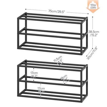 HOOBRO Wall Mounted Shoe Rack, 2-Pack Hanging Metal Shoe Storage Organizer, 3-Tier Vertical Shoe Holder, Metal Shoe Shelf for 18-24 Pairs, Entryway, Hallway, Closet, Black BK33XJP201