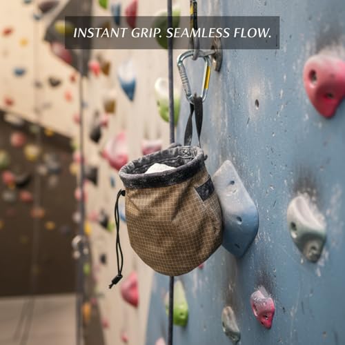 Climbing Chalk Bag with Drawstring Closure - Lightweight Waist Pouch for Rock Climbing, Bouldering & Gym Training (6.7 Inch Opening) - color: Brown