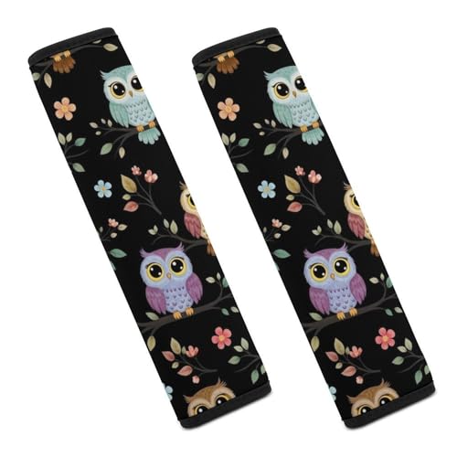 2PCS Breathable Seat Belt Cover for Adults and Children, Most Cars, Colorful Owls Cute Owl Shoulder Harness Cover, Shock Absorption - color: Pattern 565