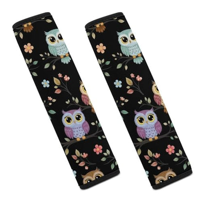 2PCS Breathable Seat Belt Cover for Adults and Children, Most Cars, Colorful Owls Cute Owl Shoulder Harness Cover, Shock Absorption - color: Pattern 565