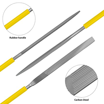 Needle File Set, 10 Pieces Hand Metal Files, Hardened Alloy Strength Steel Set Includes Flat, Round, Half-Round, Triangular, Square, Oval, Crossing, and Barrette File - color: Yellow-10pcs