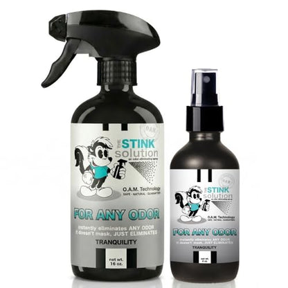 The Stink Solution Shoe Odor Eliminator Spray, Tranquility, 16 oz & 4 oz | Eliminates Foot and Sweat Odor at the Source. Deodorizer for Sneakers, Cleats, Boots and Gym Shoes. Travel Size Included - size: 1 4 oz, 1 16 oz