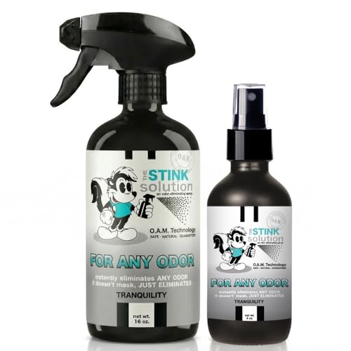 The Stink Solution Shoe Odor Eliminator Spray, Tranquility, 16 oz & 4 oz | Eliminates Foot and Sweat Odor at the Source. Deodorizer for Sneakers, Cleats, Boots and Gym Shoes. Travel Size Included - size: 1 4 oz, 1 16 oz