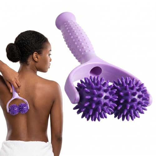 CIATBYYJ Spiky Massage Balls Rollers with Dual Ball Design | Manual Massage Stick, Ergonomic Handle, Lightweight and Portable, Pain Relief for Back Neck Shoulder Leg - color: Purple