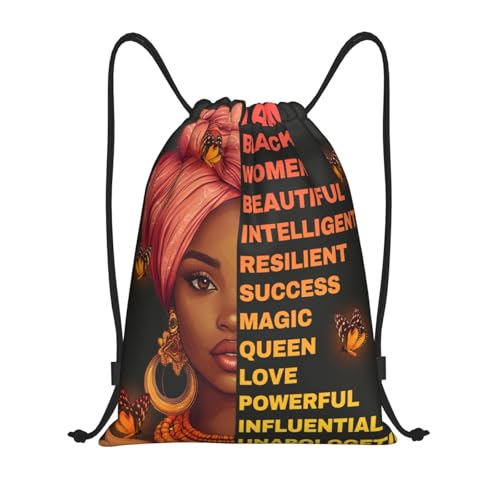 Drawstring Sports Backpacks - Lightweight Swim Gym Bags for Women Men String Sackpack for Beach Travel Yoga(Medium, Black Queen Girl) - color: Black Queen Girl, size: Medium