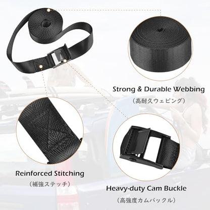 Tie Down Straps, Lashing Straps Nylon Webbing, Cam Buckle Adjustable Heavy Duty Belts for Luggage, Suitcase Packing, Cargo Freight (01# Black - 2 Packs, 4.9 FT) - color: 01# Black - 2 Packs, size: 1" x 4.9'