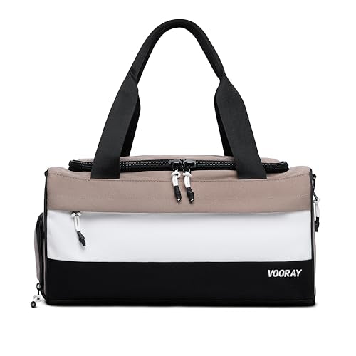 Vooray Boost Duffle Bag - 23L Small Gym Bag for Men and Women with Shoe Compartment, Key Clip, Water Bottle Pocket, Lightweight Travel Duffel for Sports, Training, Overnight Use (Neutral Color Block) | Compact Duffle Bag for Sports, Travel, Shoe Compartme
