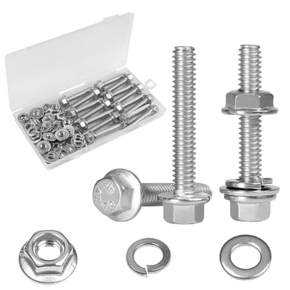 15 Sets 1/4-20 x 1-1/2" Flanged Hex Head Bolts Kits, 1/4-20 Flange Hexagon Screws and Nuts,Flat & Spring Lock Washers, 304 Stainless Steel 18-8,Fully Threaded - size: 1/4-20 x 1-1/2"