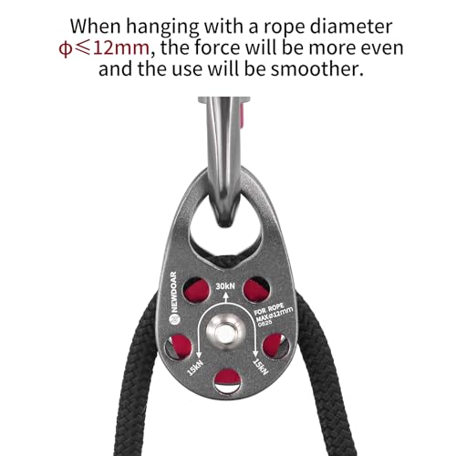Micro Mobile Pulley 30KN/6746lb Mobile Single Pulley Cheek Shaped for Max Rope 12mm Rope for Climbing, Rescue Lifting,Hitch Tending (Grey-Pack of 2) - color: Grey-Pack of 2