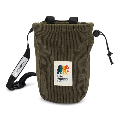 Oso Supply Co - Vintage Corduroy Climbing Chalk Bag for Rock Climbing & Bouldering with Zipper Pocket, Brush Loop & Adjustable Belt - Perfect Gear for Indoor Gym and Outdoors - color: Forest Green