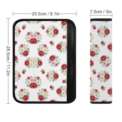 2PCS Soft Padded Car Seat Straps Shoulder Pads for Adult Use, Most Cars, Rose Flowers White Shoulder Protector, Shock Absorption - color: Pattern 396