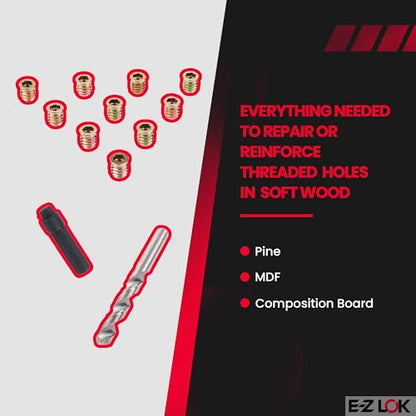 E-Z LOK 10-Piece Steel Flanged Threaded Inserts for Wood, 5/16-18 Internal Thread, 15mm Length, Includes Drill & Installation Tool - style: 5/16-18 Internal Thread