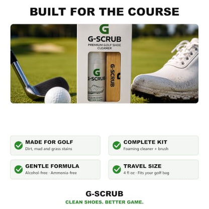 G-SCRUB Shoe Cleaner Kit – Premium Golf Foaming Solution & Brush – Removes Dirt & Grass Stains – Safe on Leather, Mesh & Synthetic – Made in USA