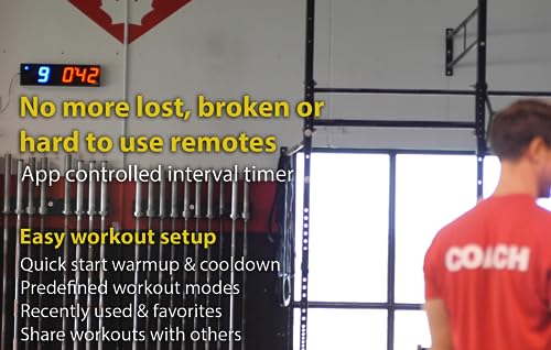 Flex Timer - Gym Edition - Bluetooth App-Controlled Wall Mounted 23" LED Gym Clock with Large 4.0" Digits for Crossfit, Tabata, HIIT, EMOM, MMA, Boxing, Interval Training, Circuits, Workouts