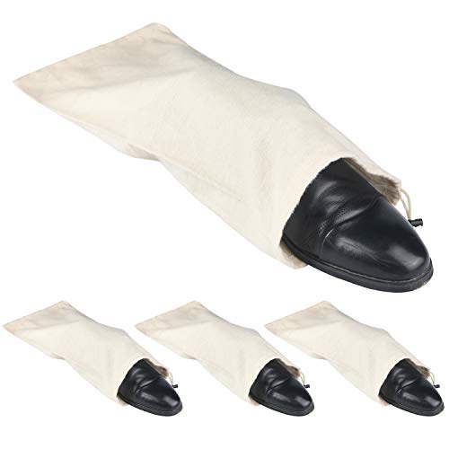 PlasMaller Shoe Storage Bags 100% Cotton with Drawstring for Men and Women for Travel Protecting and Storing Shoes - color: Beige, Set of 4