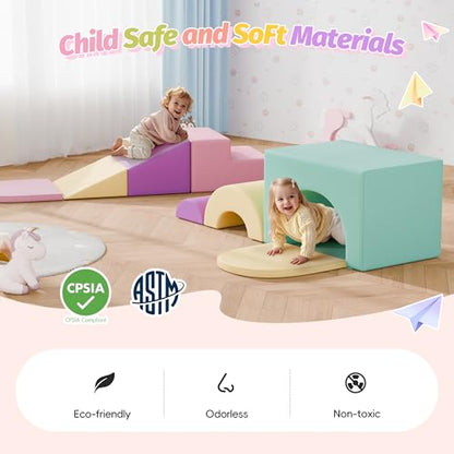 MU ‌Soft Climbing Toys for Toddlers, 7-Piece Baby Soft Foam Climbing Blocks, PU Leather Gym Climb and Crawl Activity Play Set, Indoor Climbing Toys for Kids and Children, Pink - color: Pink