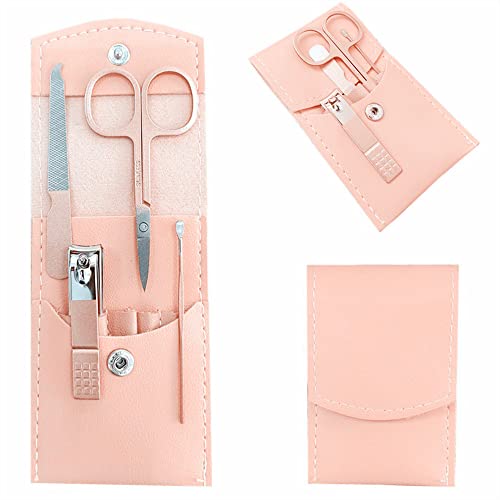Manicure Set, Professional Women Nail Clippers Kit 4PCS, Stainless Steel Nail Cutter Care Tools Professional Grooming Kits, PU Leather Travel Case （rose gold） - color: rose gold