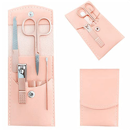 Manicure Set, Professional Women Nail Clippers Kit 4PCS, Stainless Steel Nail Cutter Care Tools Professional Grooming Kits, PU Leather Travel Case （rose gold） - color: rose gold