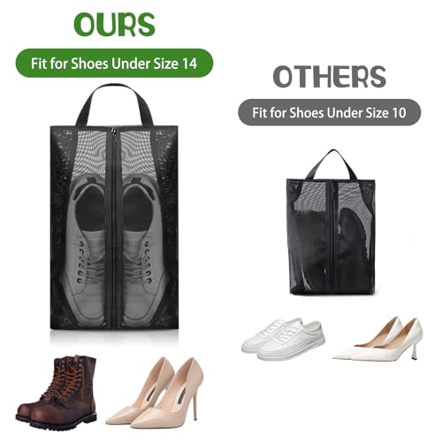 2 Pack Shoe Bags for Travel, Sneaker Bags Packing with Sturdy Zipper Transparent Design Protable Shoes Organizer Bag for Gym Golf Shoe Dust Bag Man and Women Black