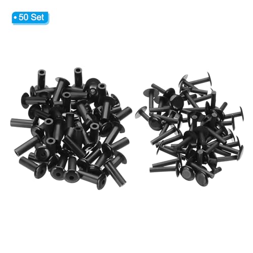 PATIKIL M5x15mm Plastic Binding Post, 50 Sets Plastic Chicago Screws Binding Screw Rivet Post Press-on Buckle for Leather Scrapbook Photo Albums, Black - color: Black, size: M5x15mm
