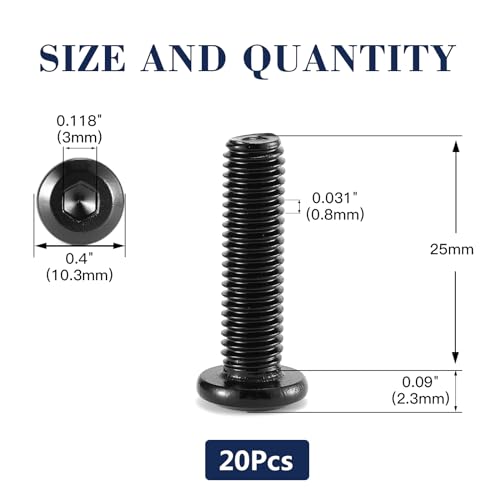 M5 x 25mm 20Pcs Flat Head Hex Socket Cap Screws Bolts, 304 Stainless Steel 18-8, Full Thread, Black Oxide by SG TZH (with Hex Spanner) - size: M5 x 25mm