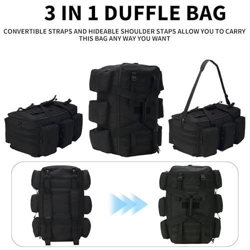 3 In 1 Military Duffel Bag 50L Gym Bag for Men Convertible Weekender Backpack for Sports Travel Basketball - color: 50L-Khaki