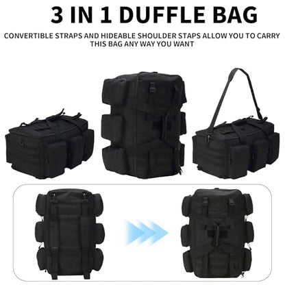 3 In 1 Military Duffel Bag 50L Gym Bag for Men Convertible Weekender Backpack for Sports Travel Basketball - color: 50L-Khaki