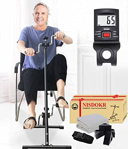 Pedal Exerciser Bike Hand Arm Leg and Knee Peddler Adjustable Fitness Equipment for Seniors, Elderly Home Pedal Exercise Bike for Total Body, with Gift Box & Monitor - color: Classic Model with Monitor
