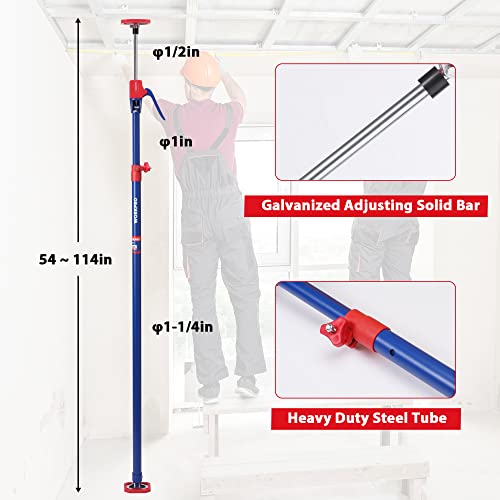 WORKPRO Cabinet Jacks, 54-114 in Adjustable Support Pole, 154 lbs, 2-Pack | ±65° Pivoting Non-Slip Pads, Steel Construction & Aluminum Handle, Fine Adjust & Quick Release, For Cabinet, Drywall & Cargo - size: Long-54"-114" 2PC