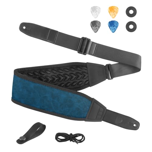 Guitar Straps for Electric Guitar Bass, Smooth Guitar Strap, 3" Wide Padded Straps with 3D Sponge Filling, Comes with 4 Picks + 2 Strap Locks + 1 Headstock Tie + 1 Tie Rope, Blue - color: Smooth Blue