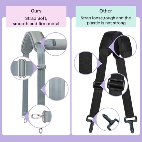 60 Inch Shoulder Strap for Bag with Removable Ultra-Thick Pad | 60" Shoulder Strap with Removable Thick Pad,Adjustable Buckles and Metal Hooks, for Briefcase/Laptop/Messenger/Luggage Bag - color: Grey
